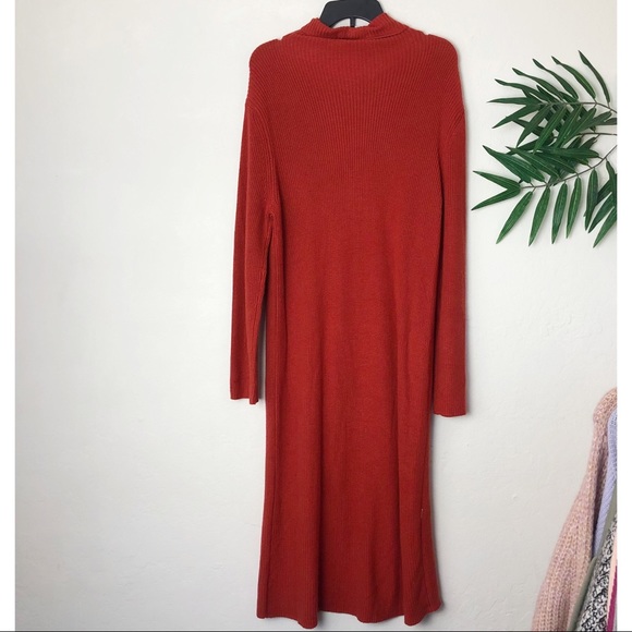 Abound Ribbed Mock Neck Midi Sweater Dress with Slit Black Size Large - Picture 6 of 9